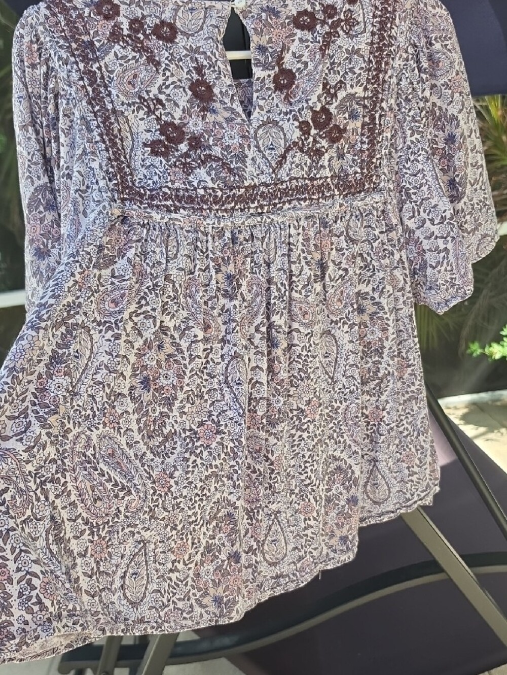 LUCKY BRAND Lavender Paisley Embroidered Peasant Top - Picture 6 of 8